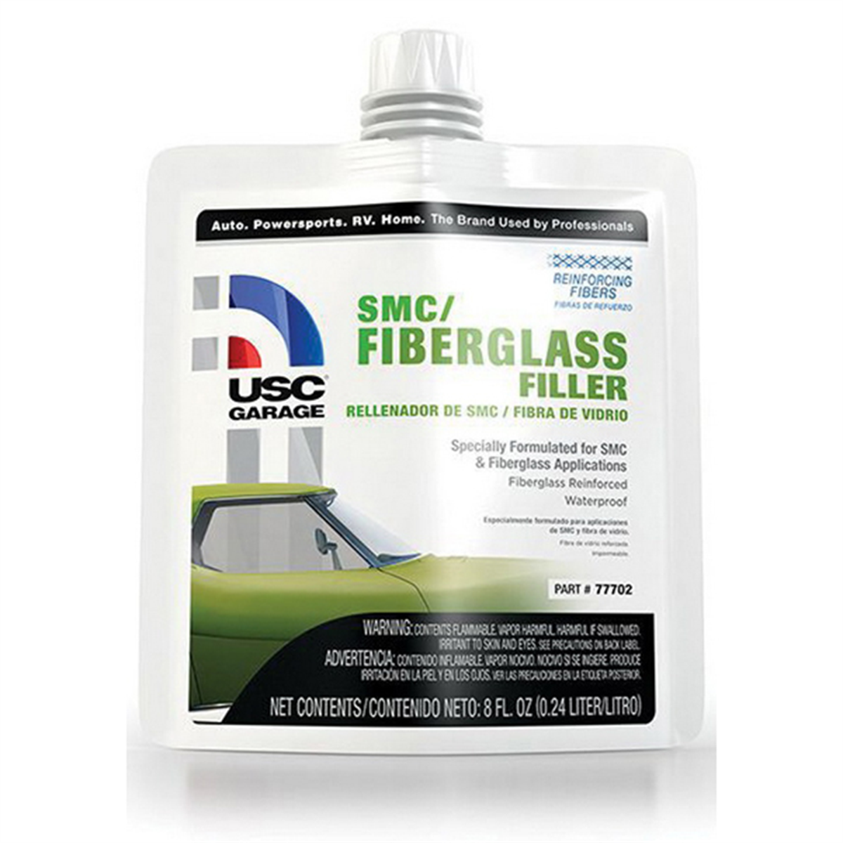 US Chemical 77702 SMC/Fiberglass Filler, 8 oz Pouch, Gray-Green, Liquid
