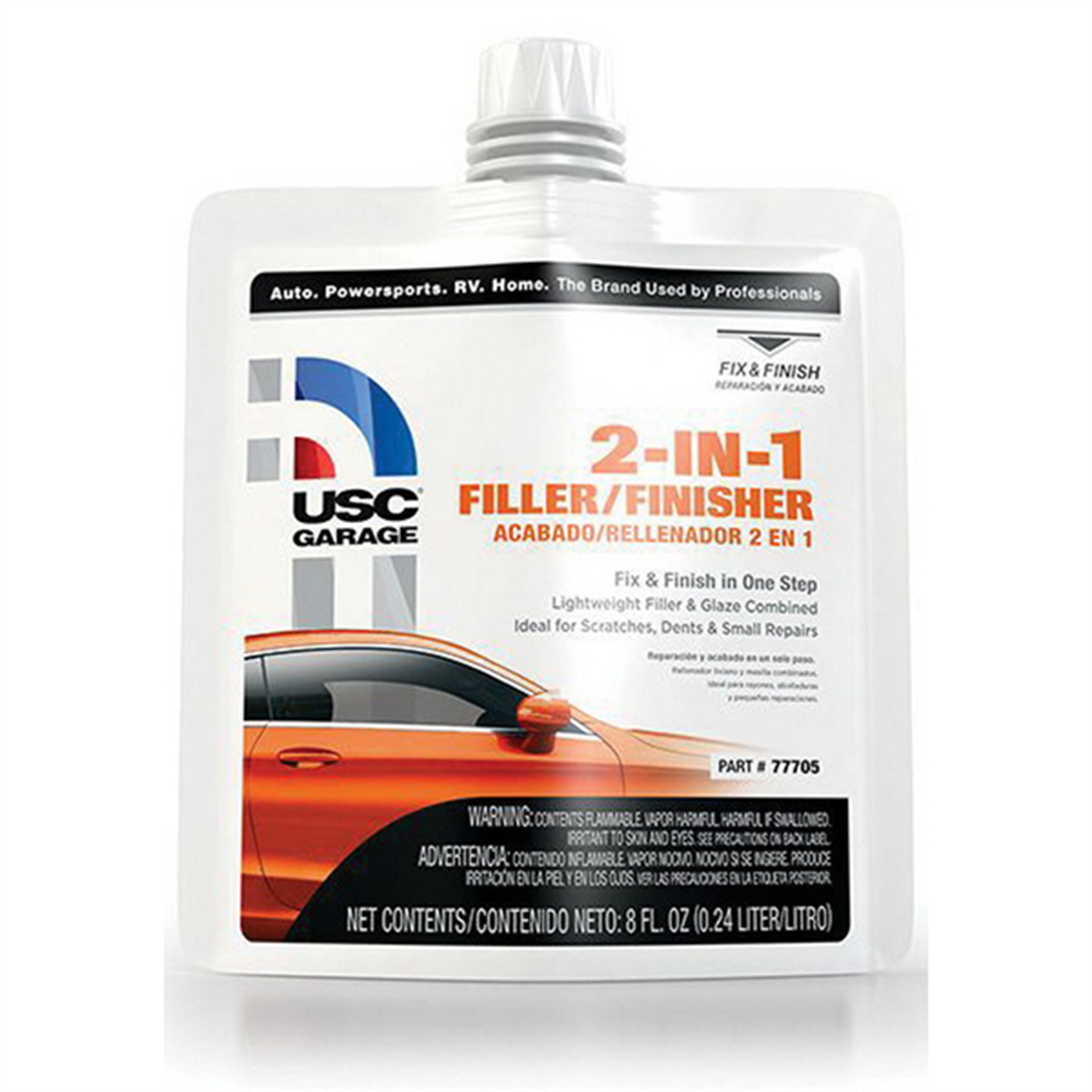 US Chemical 77705 2-IN-1 Filler, 8 oz Pouch, White, Liquid