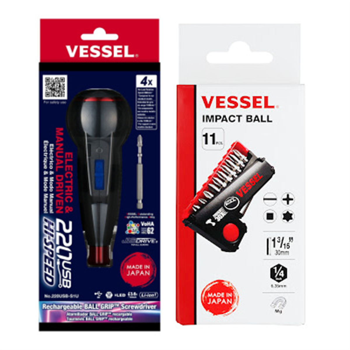 Vessel Tools Special Mac Tool Power Bundle - Speed Type Usb Rechargeable Screwdriver With Impact Torsion Bit Set