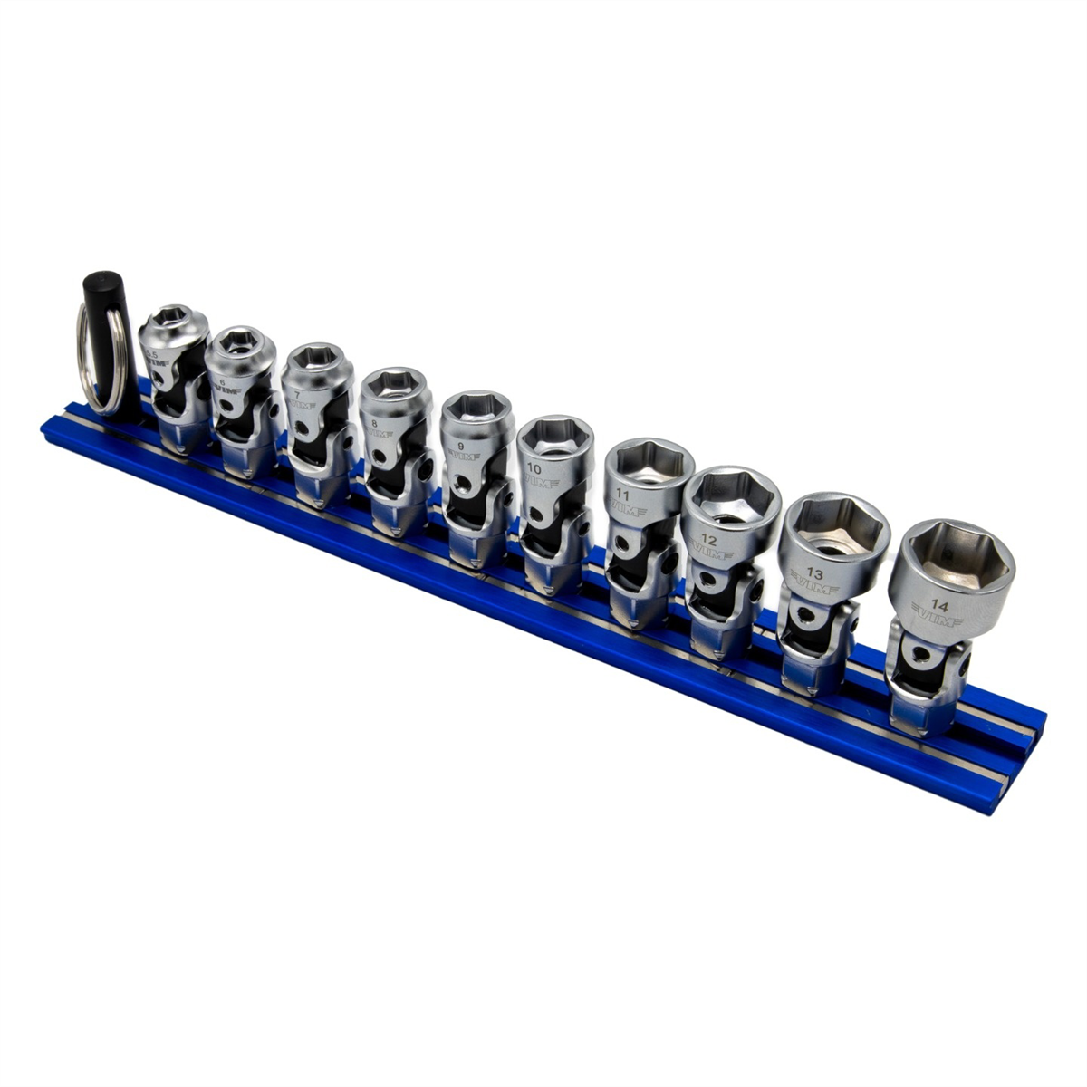 Vim Tools 10 Piece 6 Point Dual Drive Stubby Uj Metric Socket Set - 1/4 Inch X 11 Mm Drive - Blue Magrail
