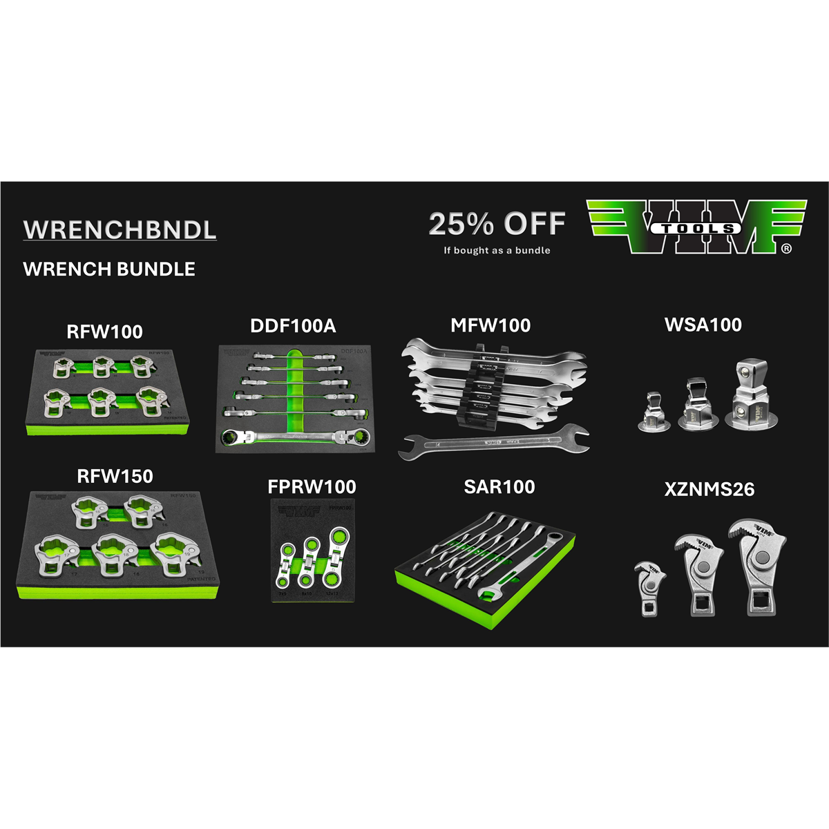 VIM Tools WRENCH BUNDLE &hyphen; RFW100, RFW150, DDF100A, FPRW100, MFW100, SAR100, WSA100, SCF100 (25% off)