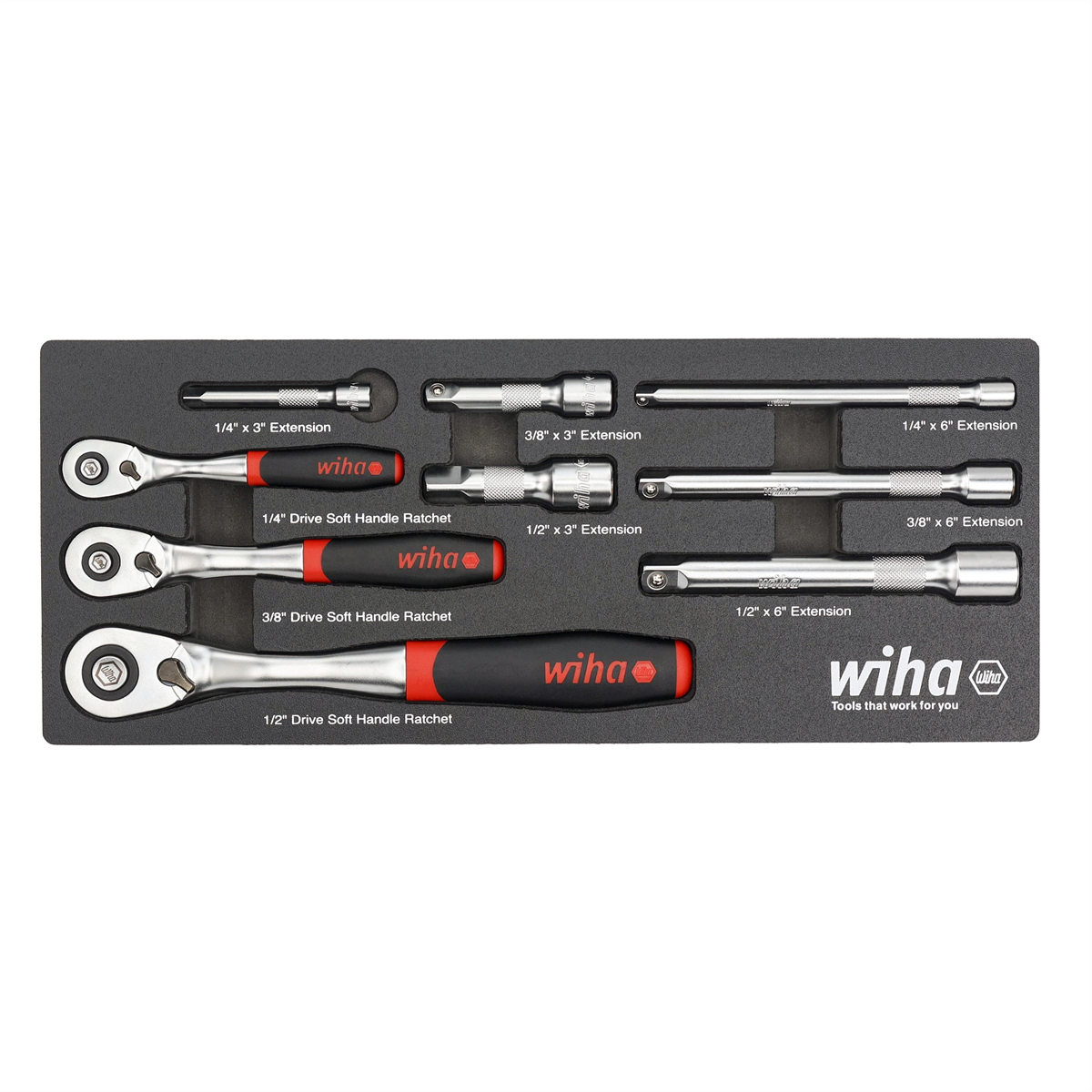 WIHA Tools 9 Piece SoftFinish Ratchet Tray Set
