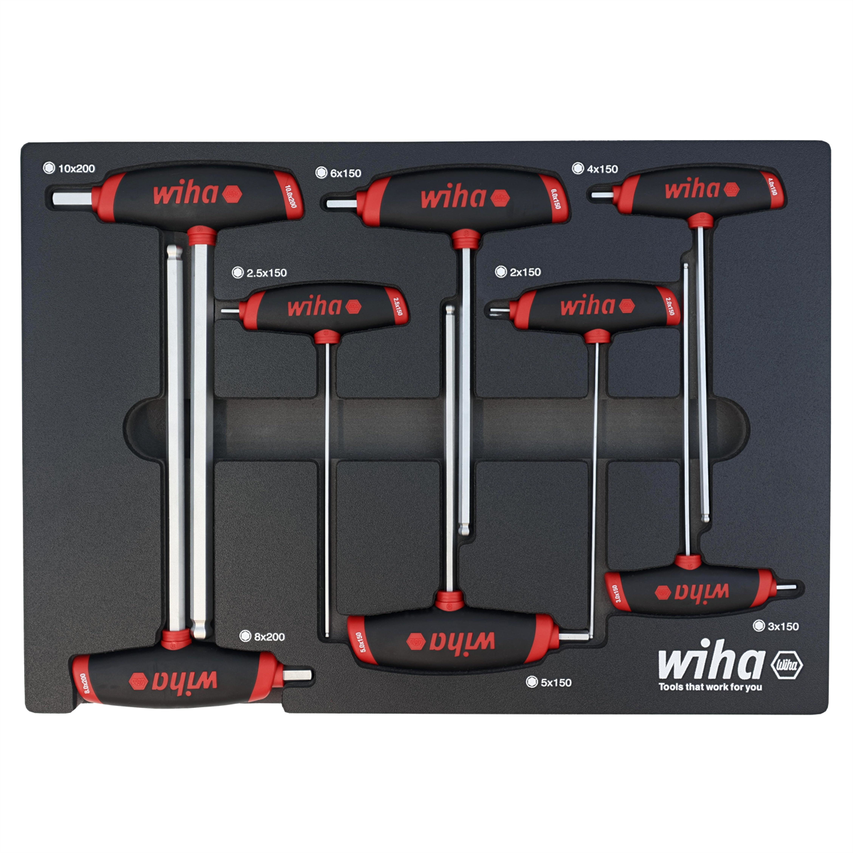 WIHA Tools 8 Piece SoftGrip Dual Drive Hex Metric T-Handle Tray Set