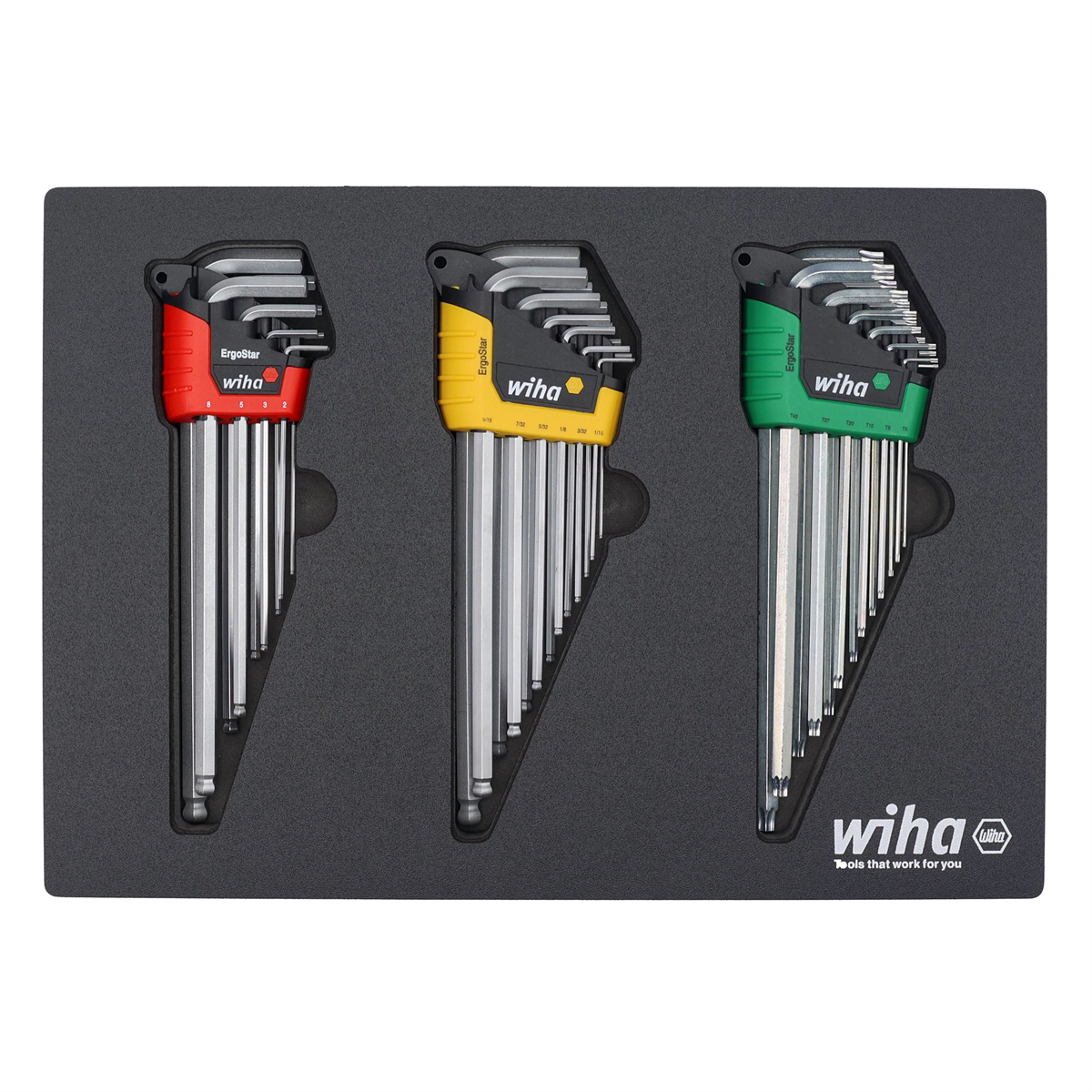 WIHA Tools 35 Piece ErgoStar L-Key Tray Set - Hex Metric, Hex SAE, Torx