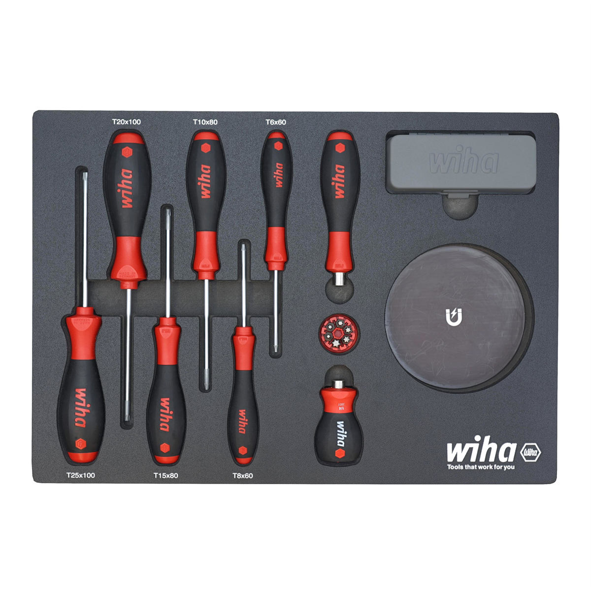 WIHA Tools 45 Piece Knife Maintenance Magnetic Workstation Tray Set