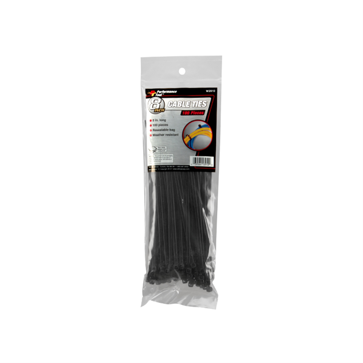 Wilmar Corp. / Performance Tool 100 Piece 8" Black Cable Ties UV/40 lb.